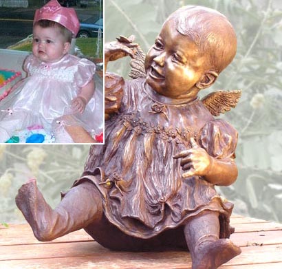 Bronze statue of little girl by Texas sculptor Bridgette Mongeon