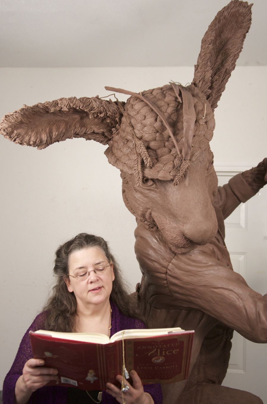 Houston, Texas sculptor Bridgette Mongeon with the March Hare.