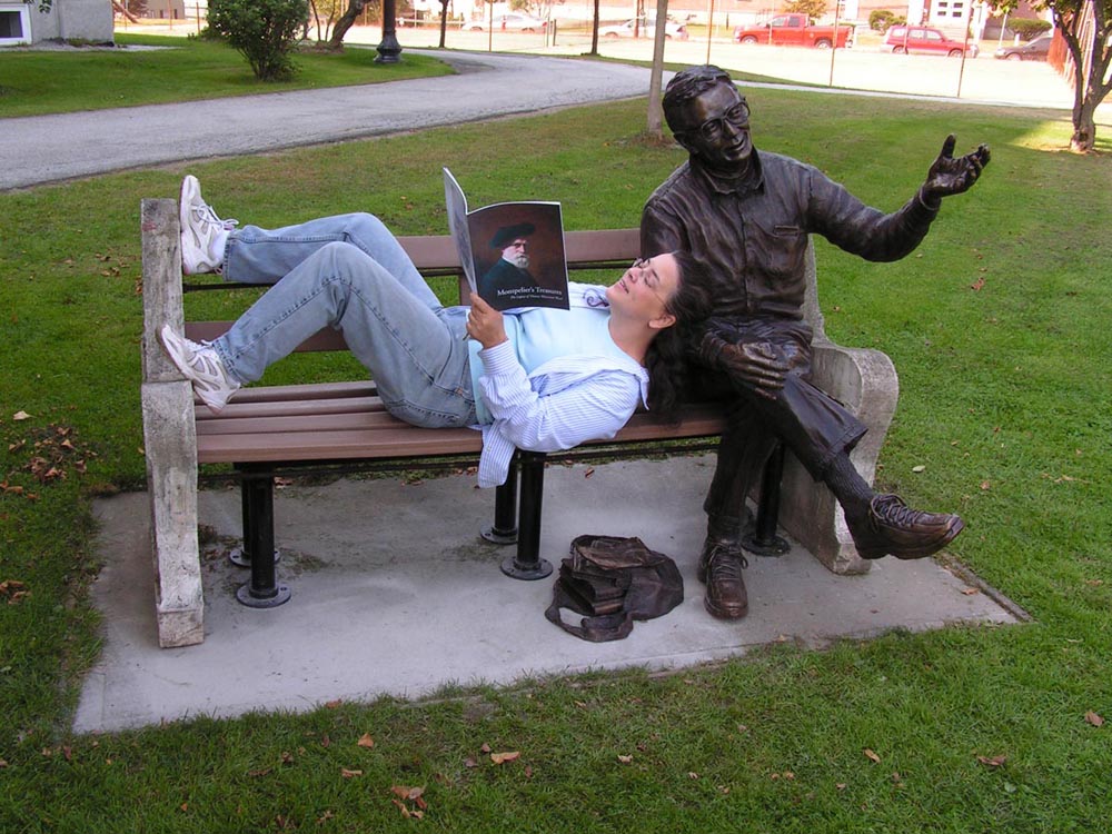 Bronze sculpture and Bridgette in Vermont.