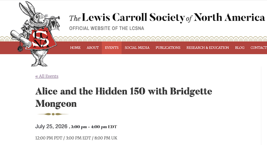 Bridgette Mongeon speaks at the Lewis Carroll Society of North America- Logo and head